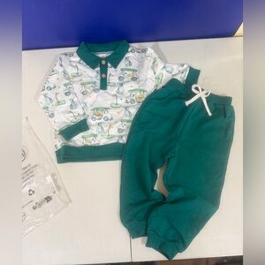 NIB 3-4y Golf Print  Long Sleeve Shirt & Green Pant Set Golf Cart print   3-4T